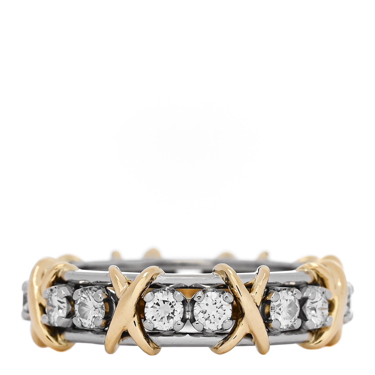 Platinum 18K Yellow Gold Diamond Schlumberger Sixteen Stone Ring 56 7.75