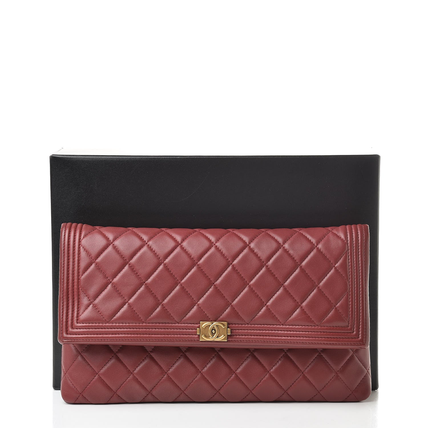 Chanel Lambskin Quilted Beauty CC Boy Clutch Red 12 of 12