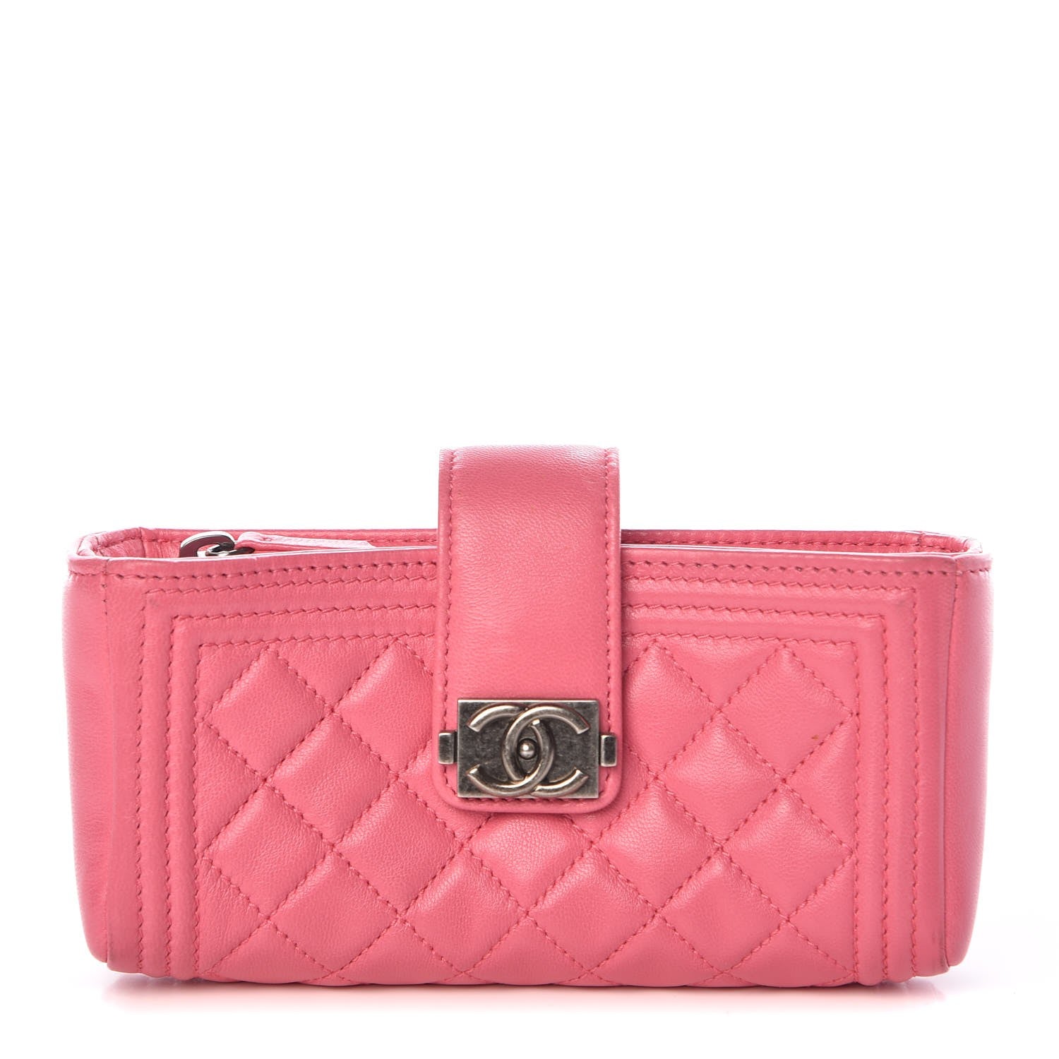 Chanel Lambskin Quilted Mini Boy Phone Holder Clutch Pink 1 of 8