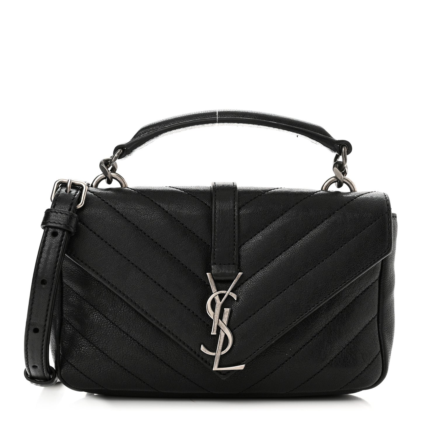 Sheepskin Matelasse Chevron Monogram College Chain Wallet Black