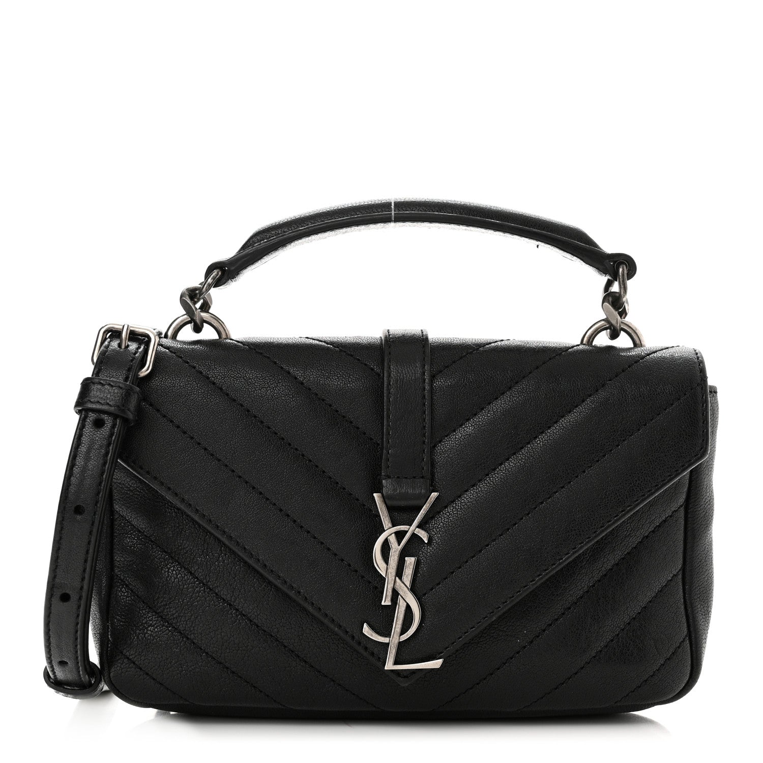 Saint Laurent Sheepskin Matelasse Chevron Monogram College Chain Wallet Black 1 of 11