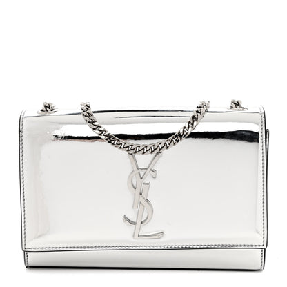 Saint Laurent Vinyl Mirror Small Classic Monogram Kate Satchel Argento 1 of 8