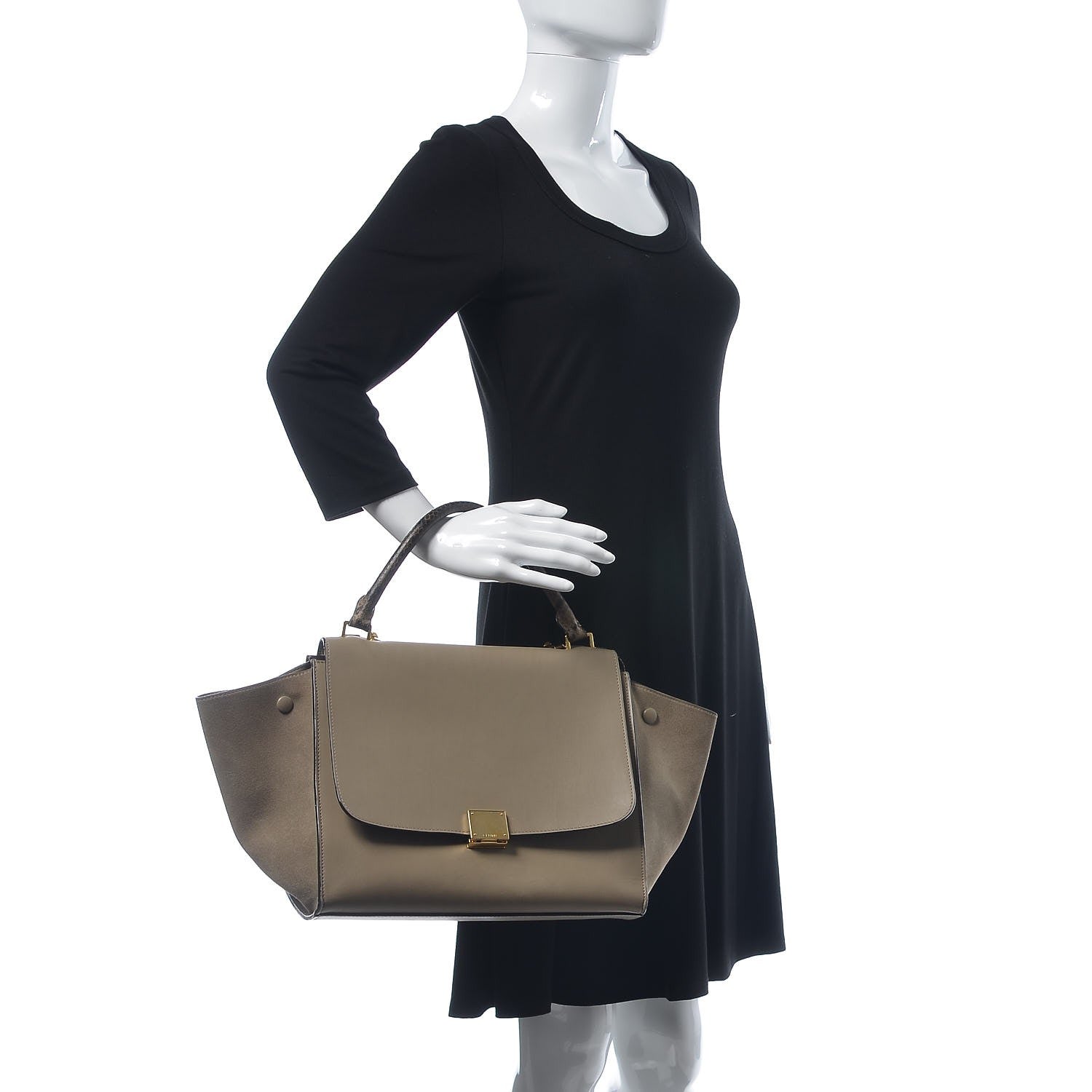 Celine Calfskin Suede Whipsnake Medium Trapeze Taupe 3 of 18