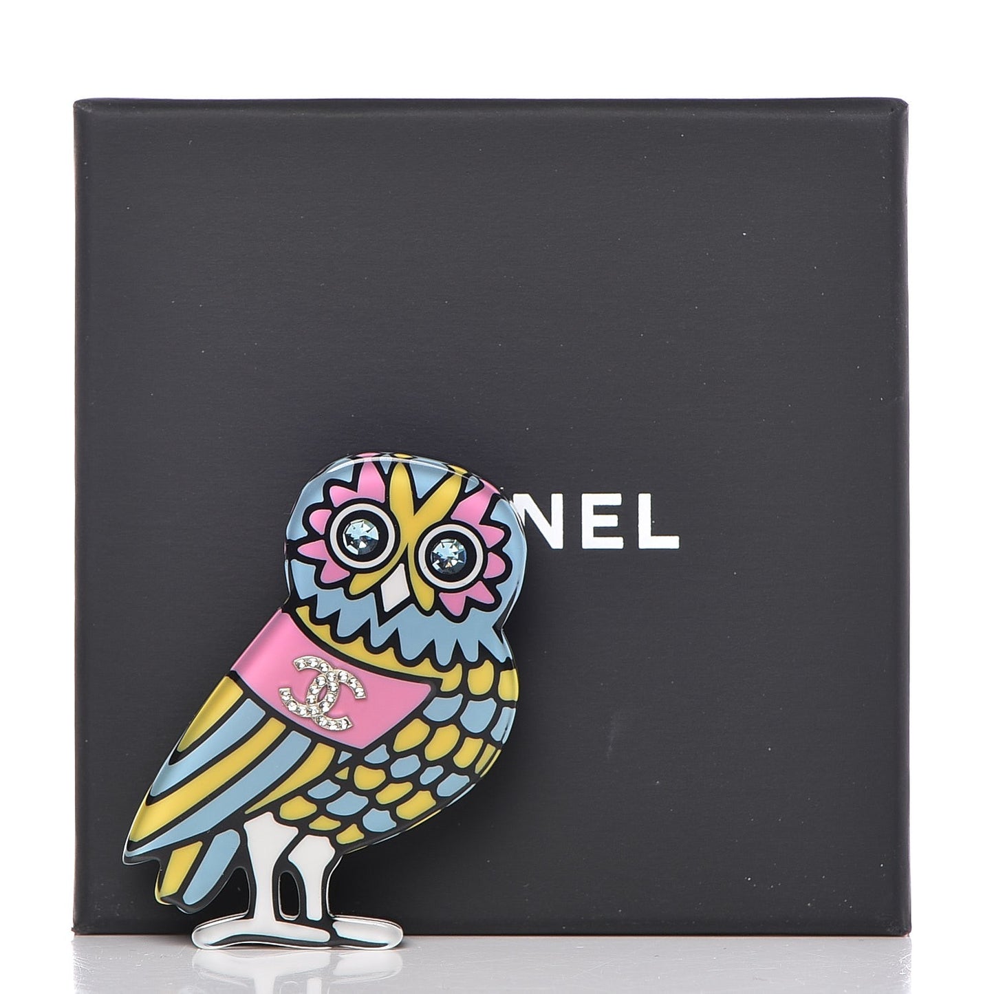 Resin Crystal Owl CC Brooch Blue Yellow Golden