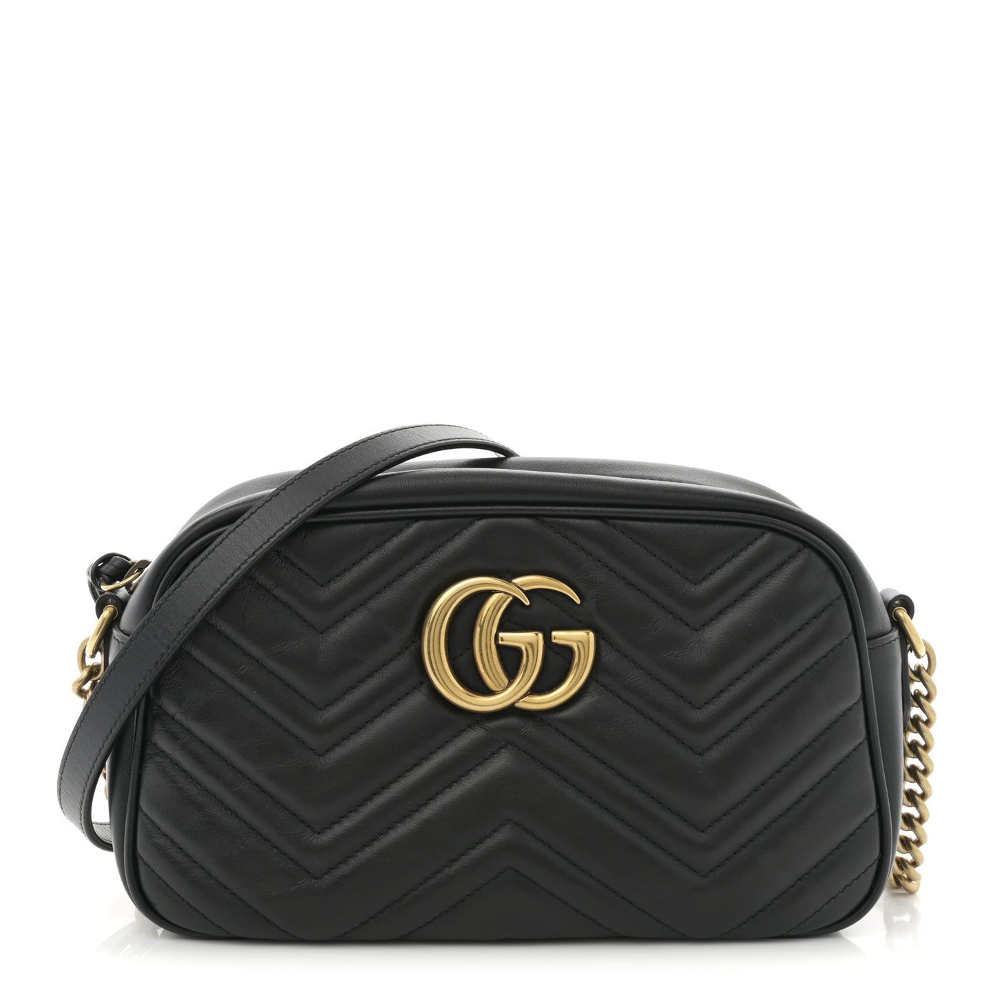Calfskin Matelasse Small GG Marmont Chain Shoulder Bag Black