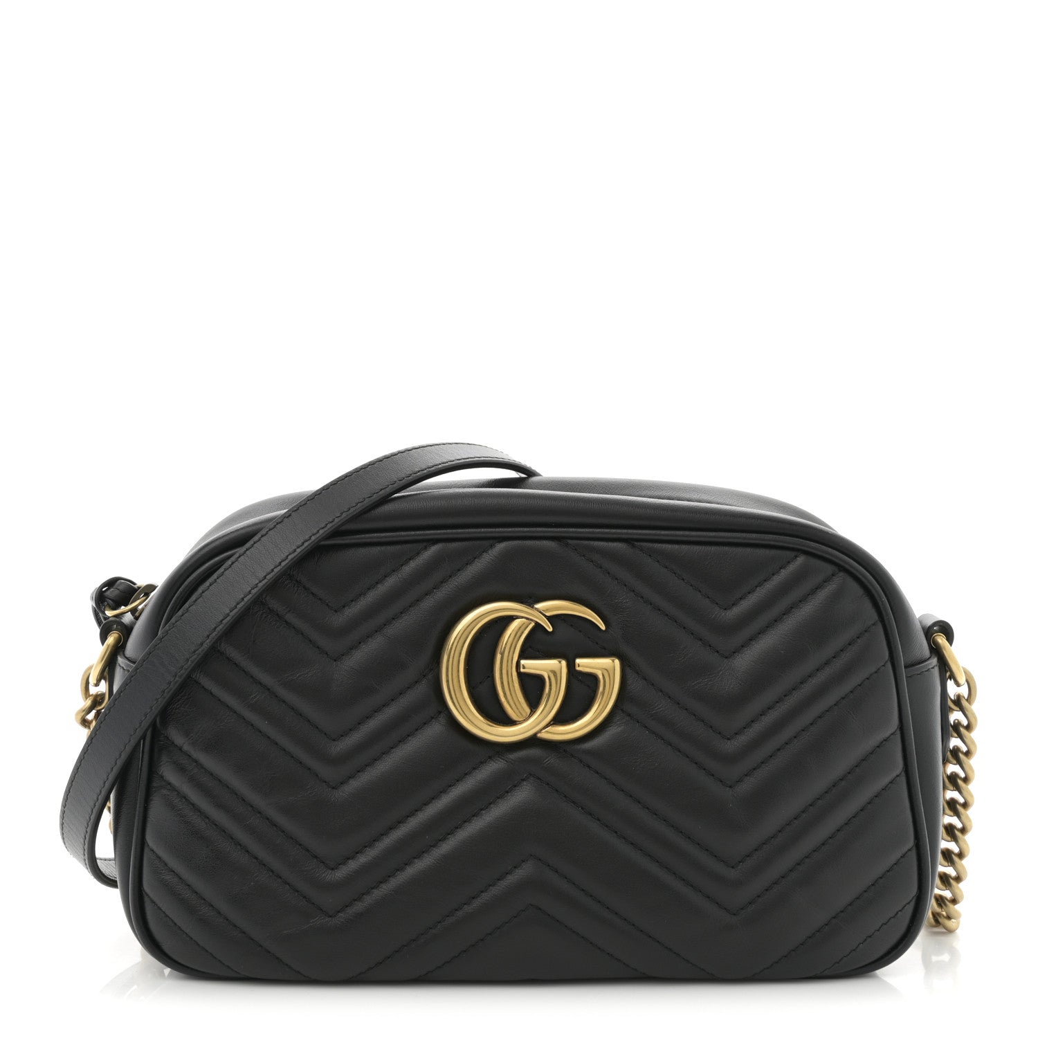Gucci Calfskin Matelasse Small GG Marmont Chain Shoulder Bag Black 1 of 10