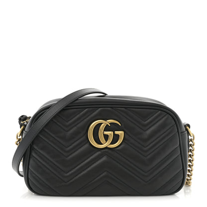 Gucci Calfskin Matelasse Small GG Marmont Chain Shoulder Bag Black 1 of 10