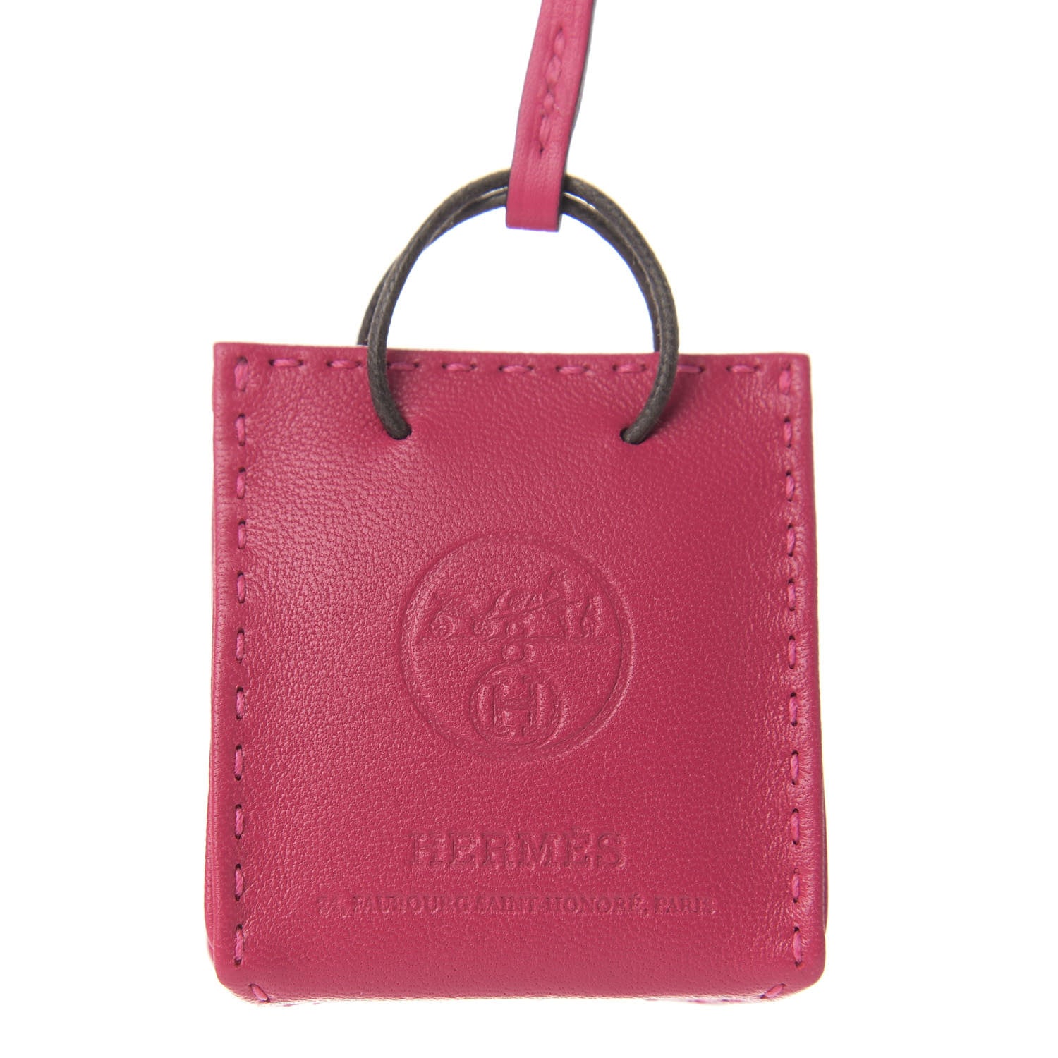 Hermes Milo Lambskin Swift Shopping Bag Charm Rose Mexico 3 of 4