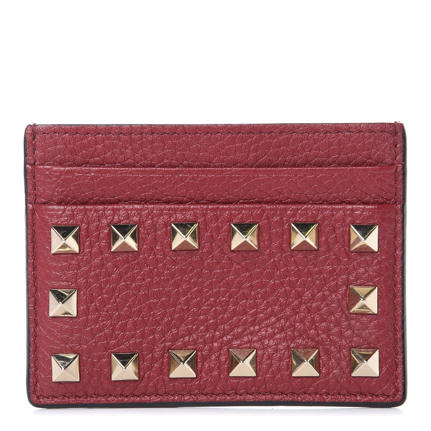 Valentino Garavani Pebbled Calfskin Rockstud Card Holder Burgundy 1 of 7