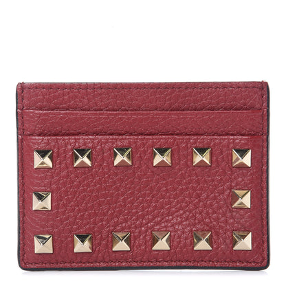 Valentino Garavani Pebbled Calfskin Rockstud Card Holder Burgundy 1 of 7