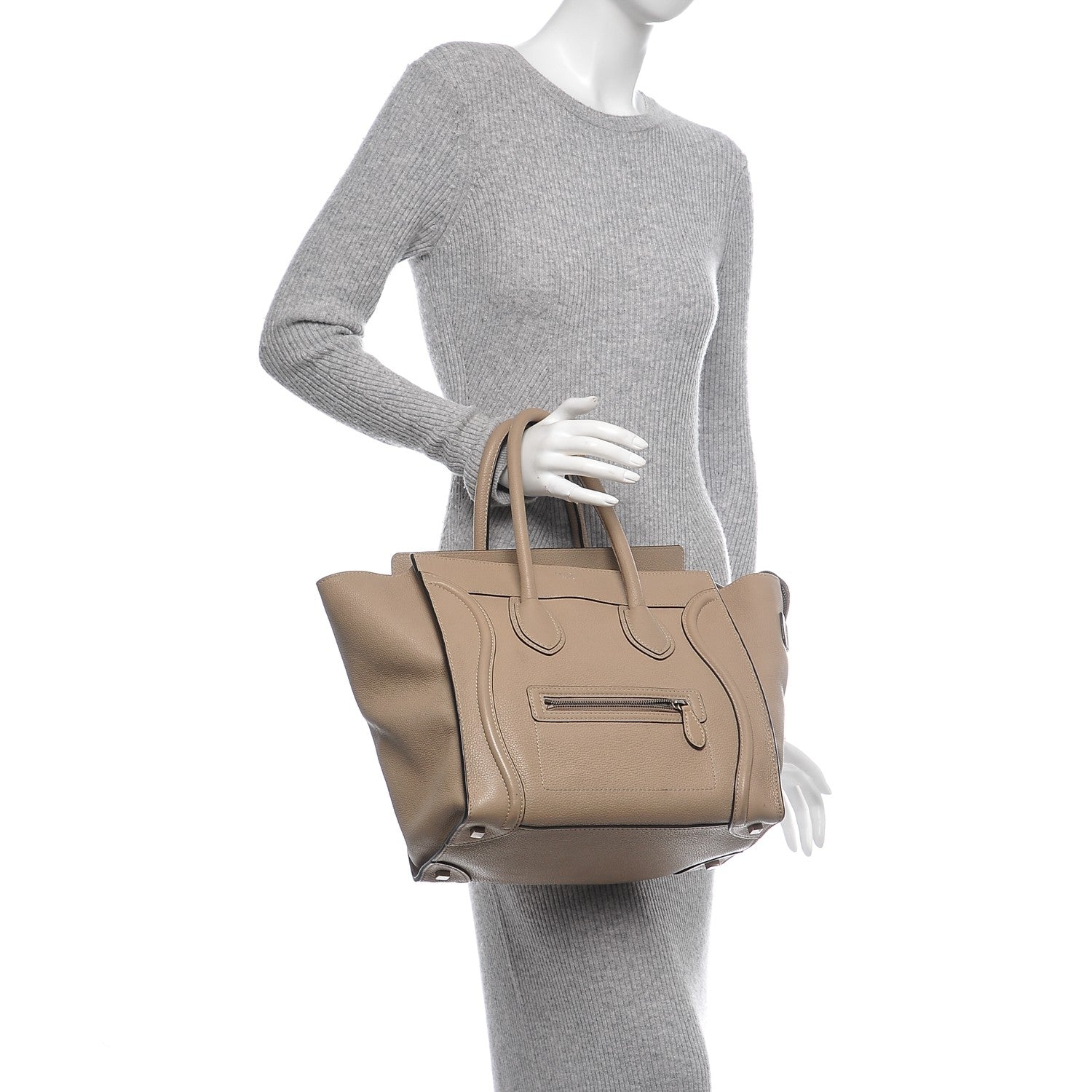 Celine Drummed Calfskin Mini Luggage Dune 2 of 6