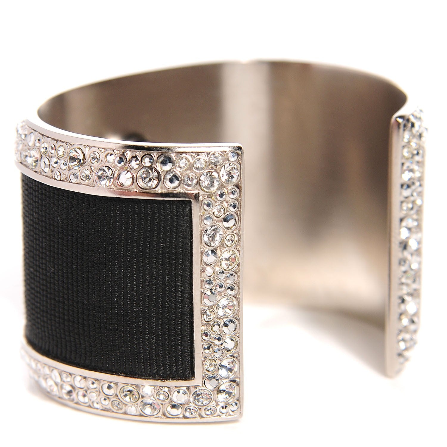 Chanel Grosgrain Crystal CC Cuff Black Silver 2 of 4