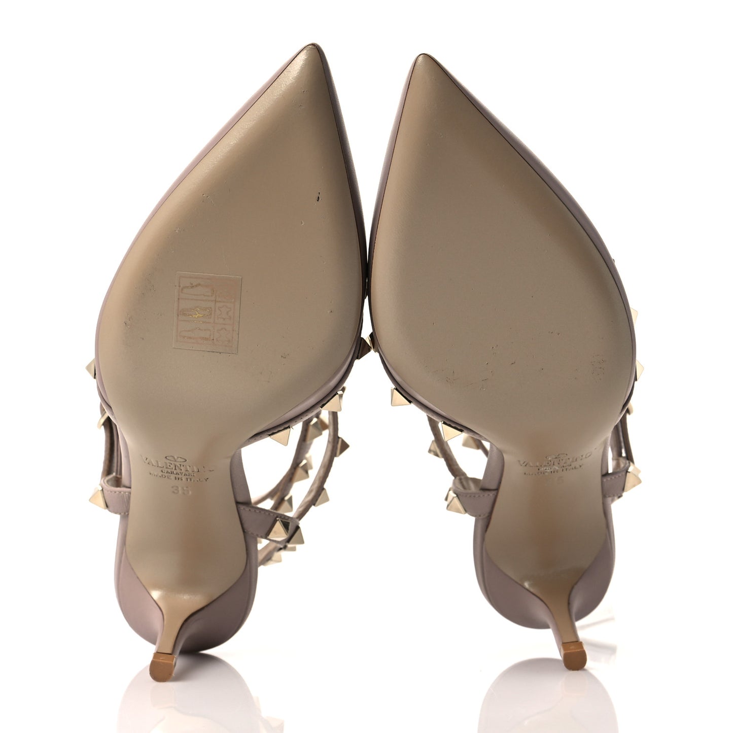 Calfskin Nappa Rockstud Ankle Strap 65mm Pumps 35 Poudre