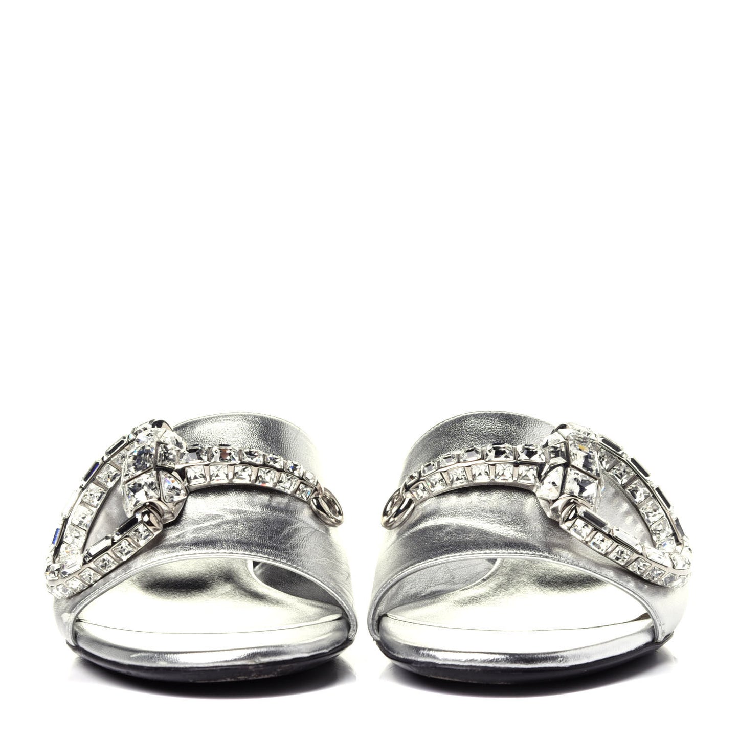Metallic Nappa Crystal Maxine Horsebit Slide Sandals 37.5 Silver