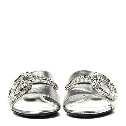 Gucci Metallic Nappa Crystal Maxine Horsebit Slide Sandals 37.5 Silver 2 of 12