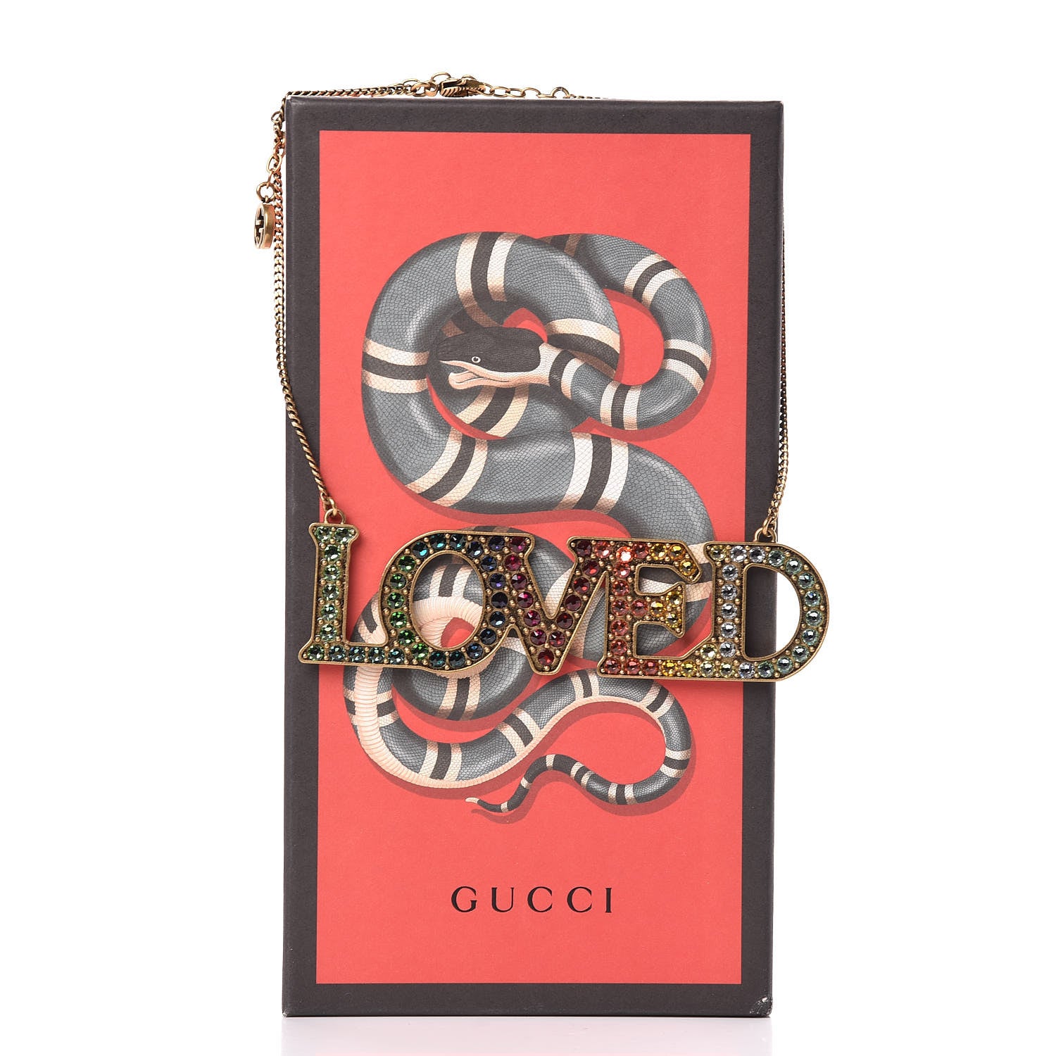 Gucci Metal Crystal Loved Short Necklace Aged Gold 7 of 7