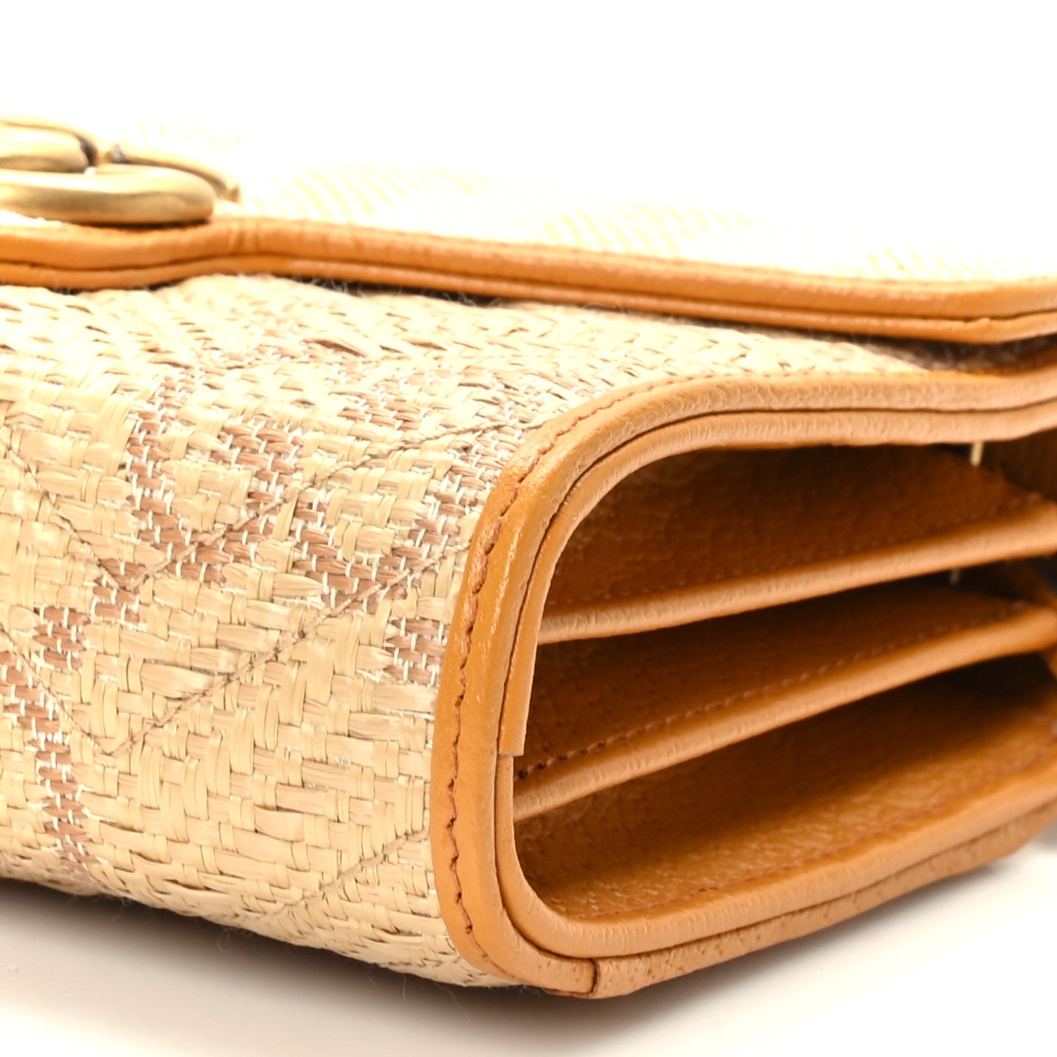 Gucci Raffia GG Monogram Matelasse GG Marmont Chain Wallet Natural Beige Off White Sun Oil 10 of 11