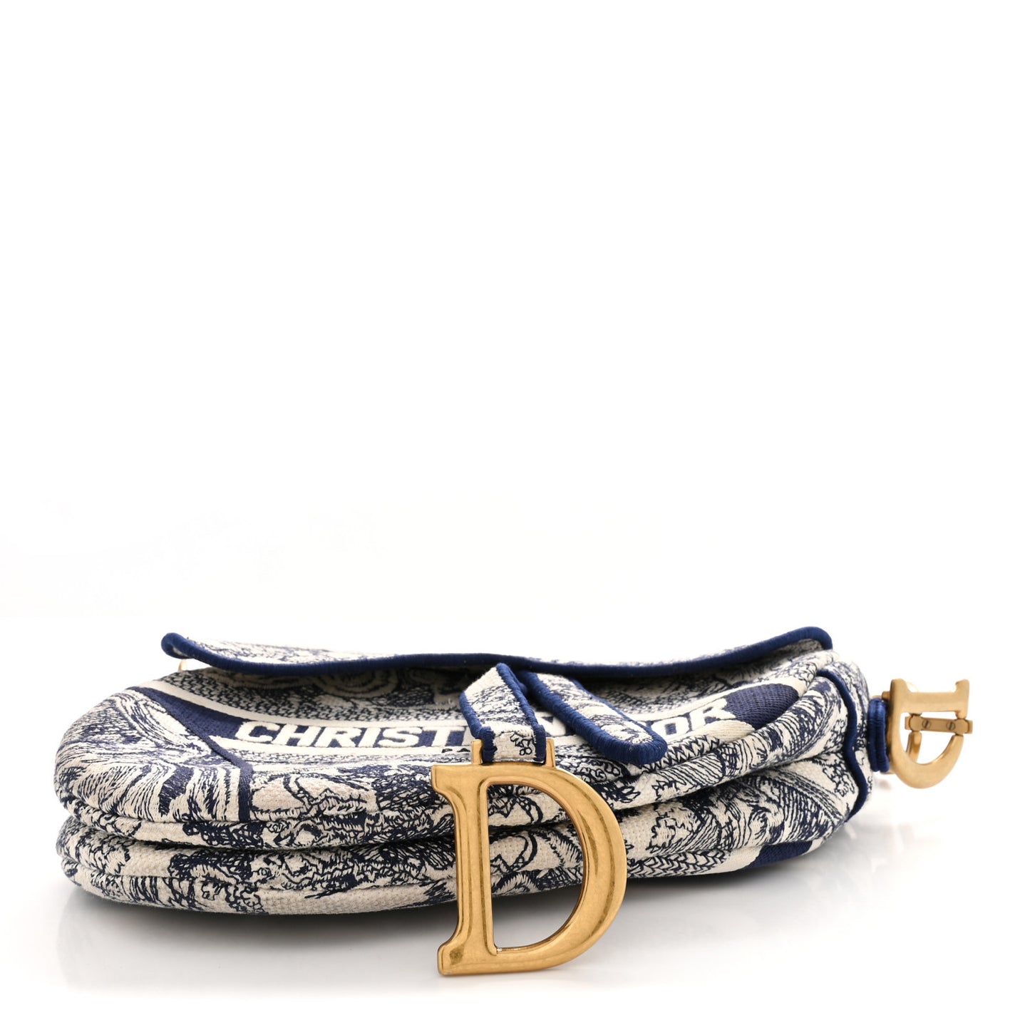Canvas Embroidered Toile de Jouy Saddle Bag Blue