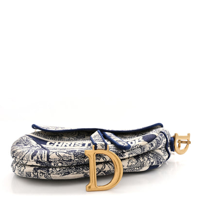 Christian Dior Canvas Embroidered Toile de Jouy Saddle Bag Blue 4 of 13