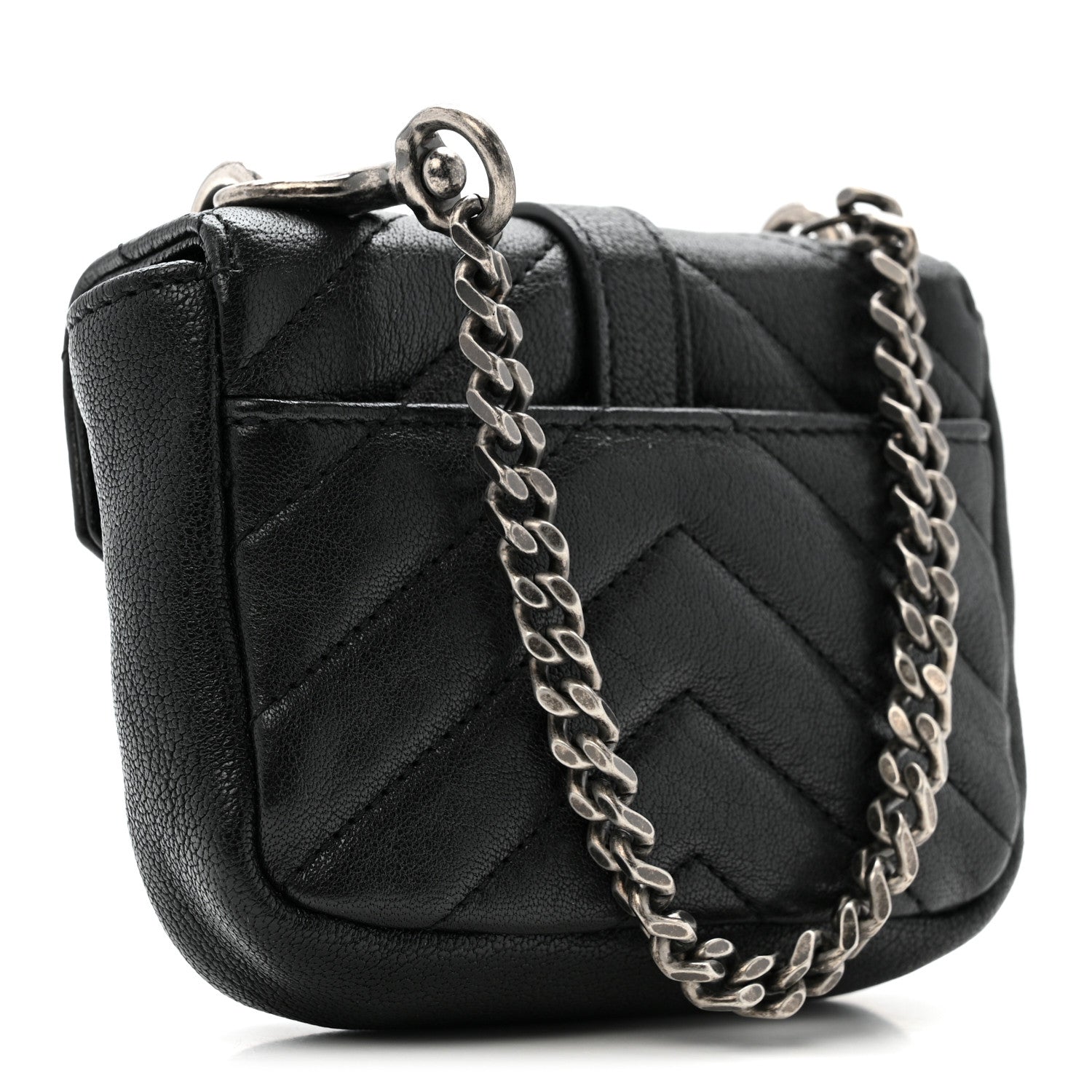 Saint Laurent Sheepskin Matelasse Chevron Monogram Mini College Bag Black 4 of 13
