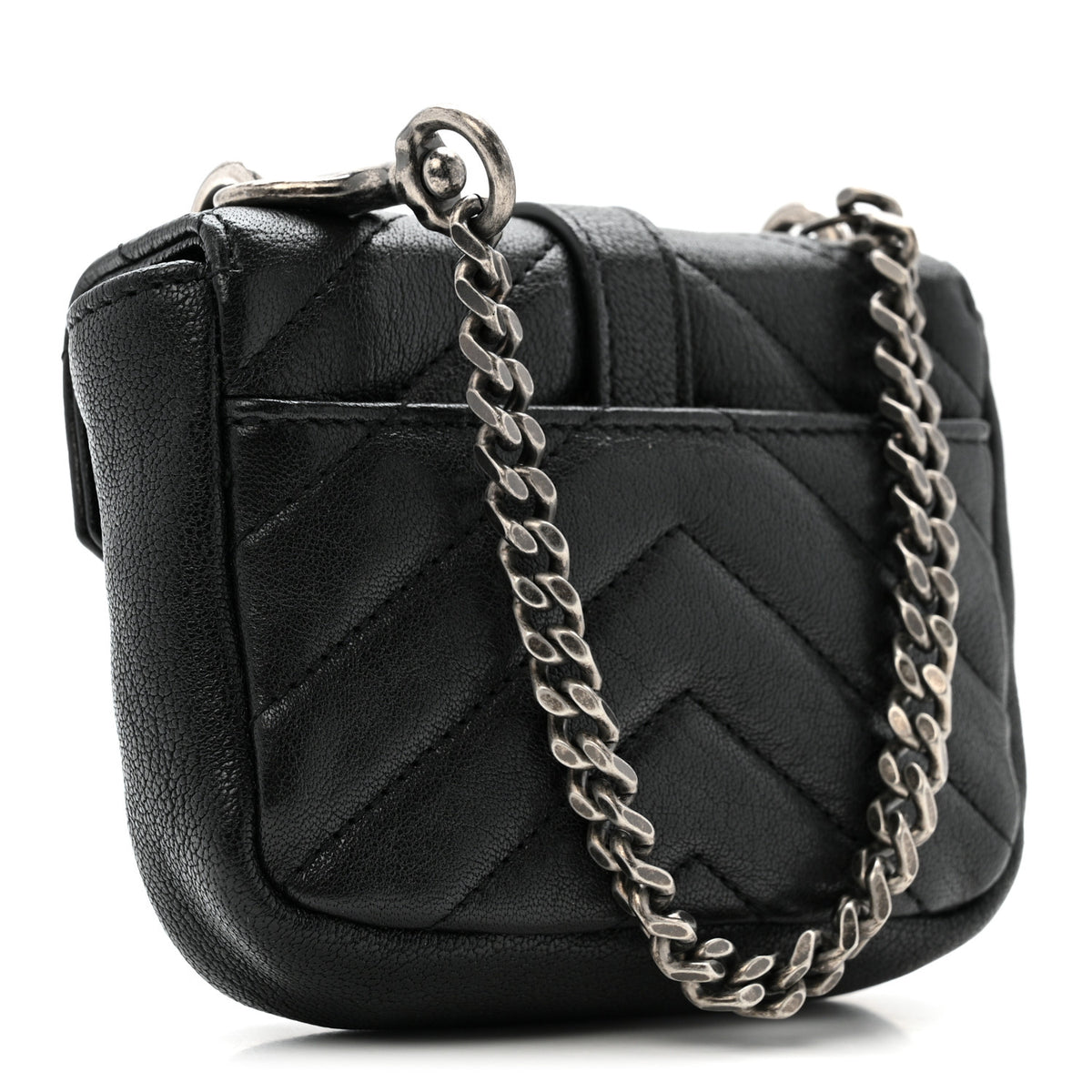 Saint Laurent Sheepskin Matelasse Chevron Monogram Mini College Bag Black 4 of 13