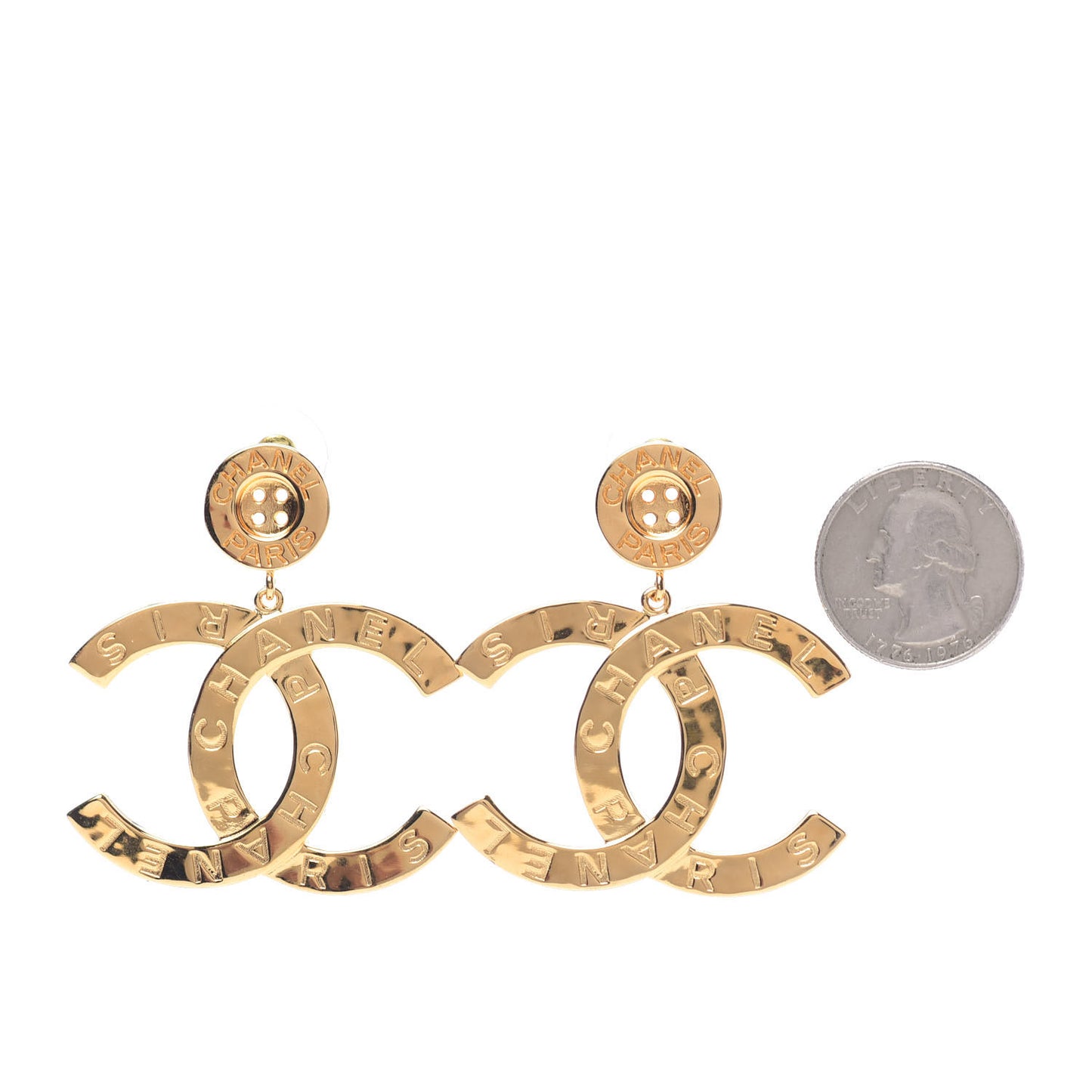 Metal Large Paris Button Earrings Gold