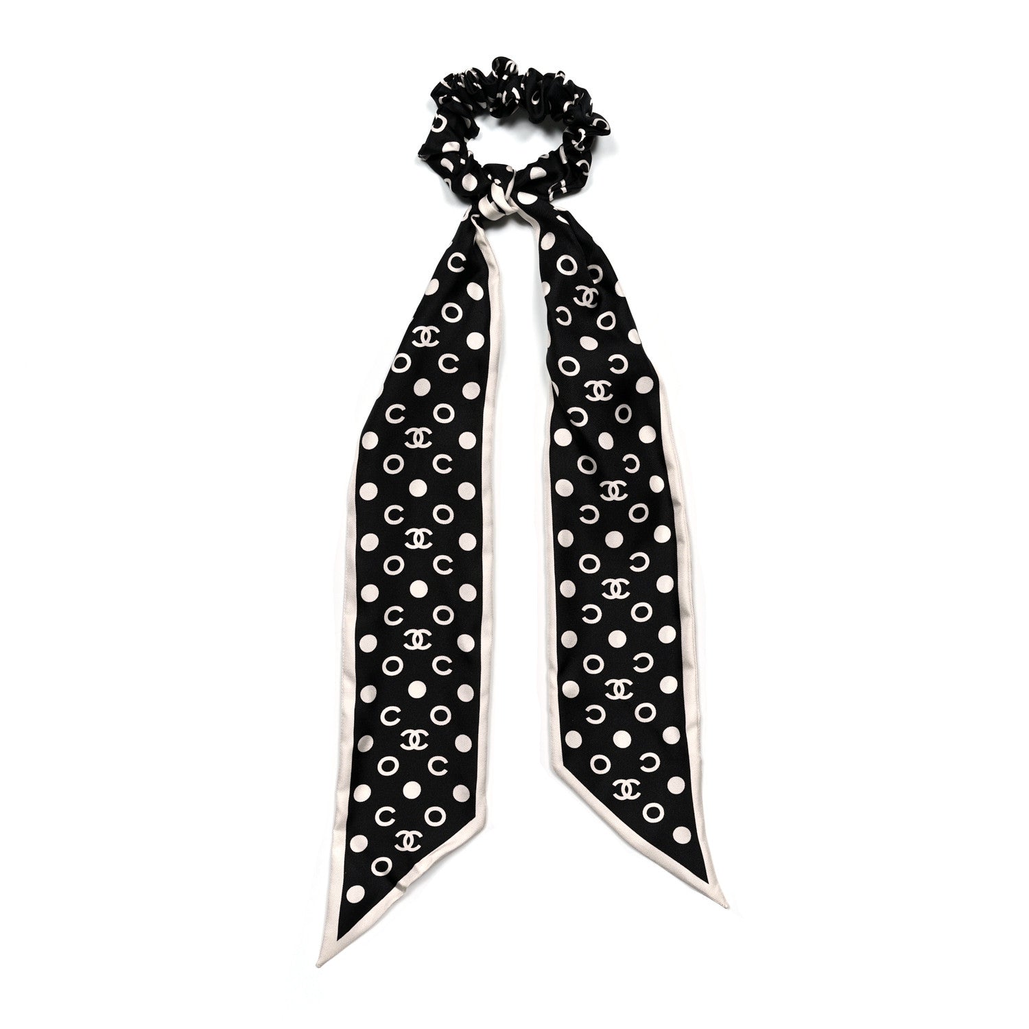Chanel Silk CC Twilly Hair Tie Black White 1 of 4