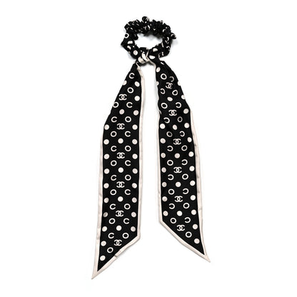 Chanel Silk CC Twilly Hair Tie Black White 1 of 4