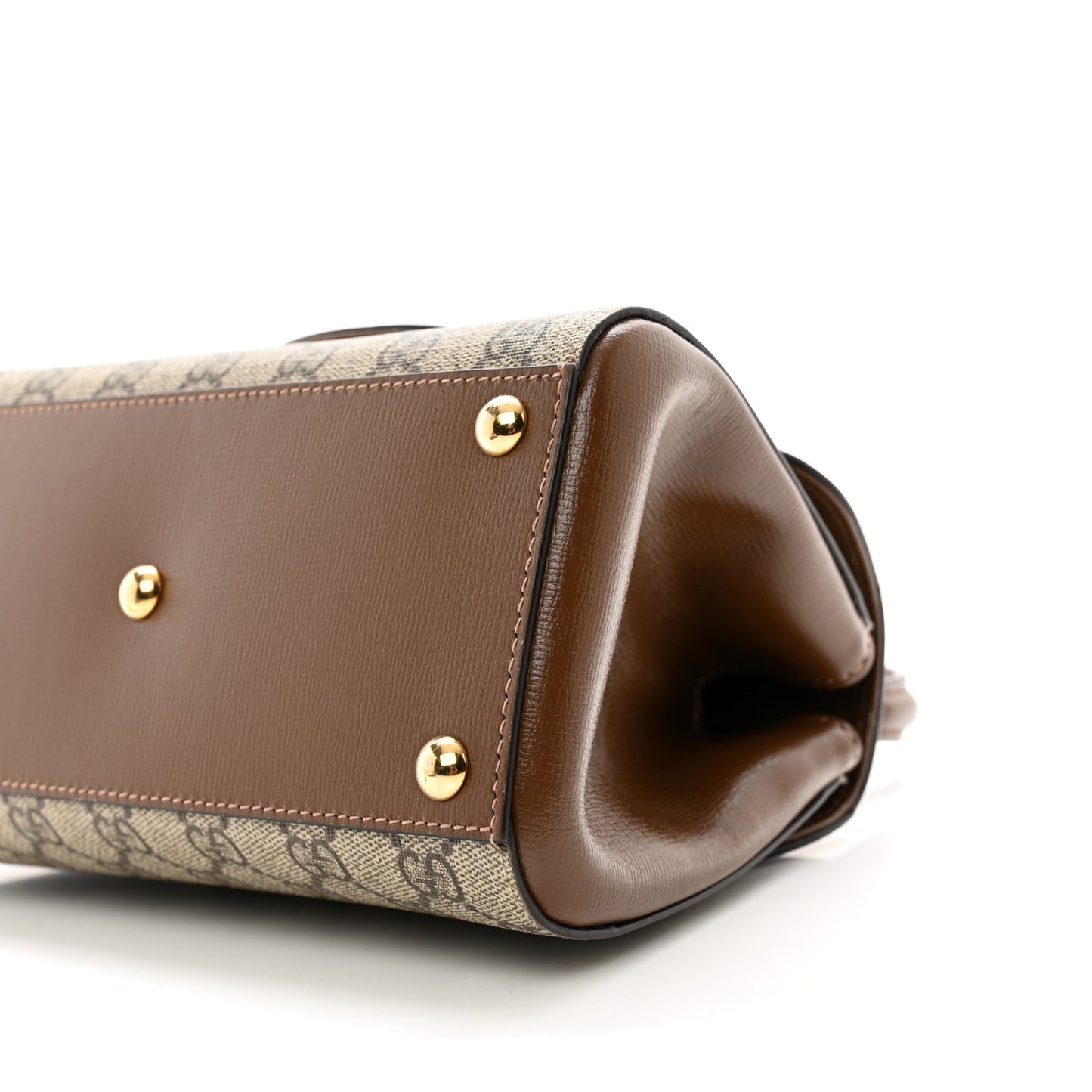 GG Supreme Monogram Azalea Calfskin Mini Horsebit 1955 Top Handle Flap Bag Beige Ebony Brown Sugar