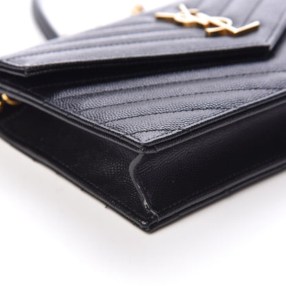 Saint Laurent Grain De Poudre Matelasse Chevron Monogram Envelope Chain Wallet Black 8 of 10