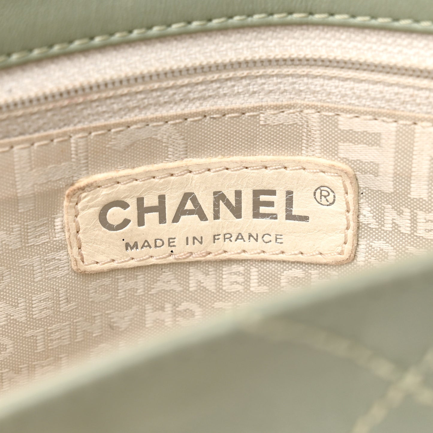 Lambskin Diamond Stitched CC CC East West Flap Light Green