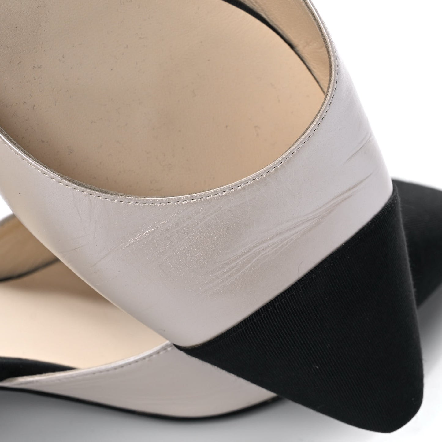 Metallic Calfskin Grosgrain Cap Toe CC Slingback Pumps 39.5 Ivory Black