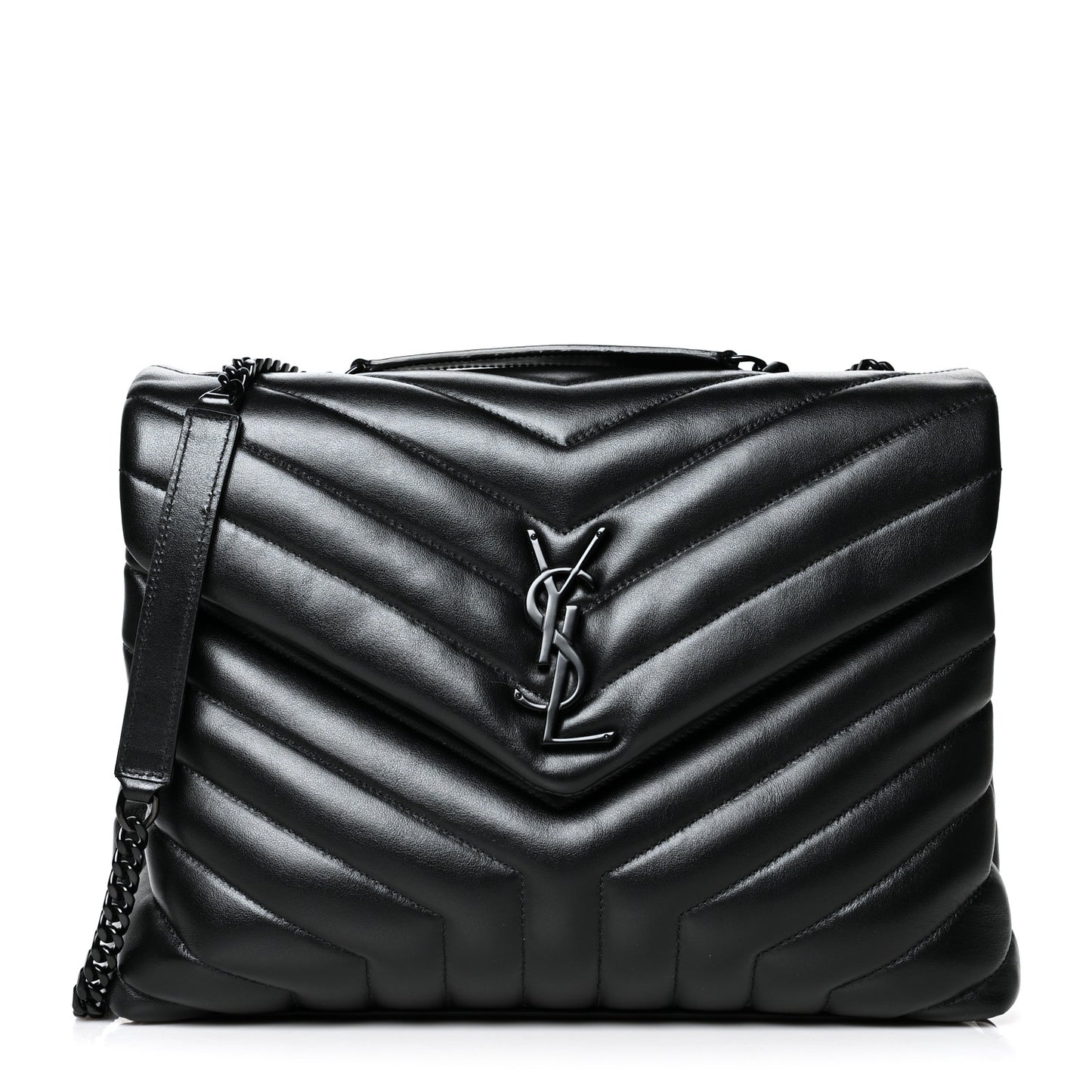 Calfskin Y Quilted Monogram Medium Loulou Chain Satchel Black