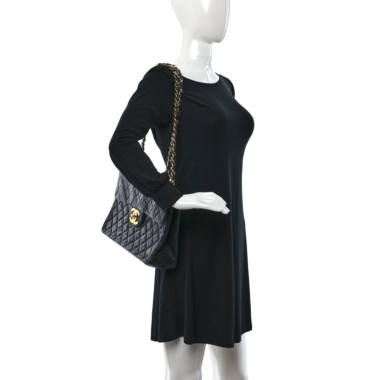 Lambskin Quilted XL Jumbo Single Flap Black