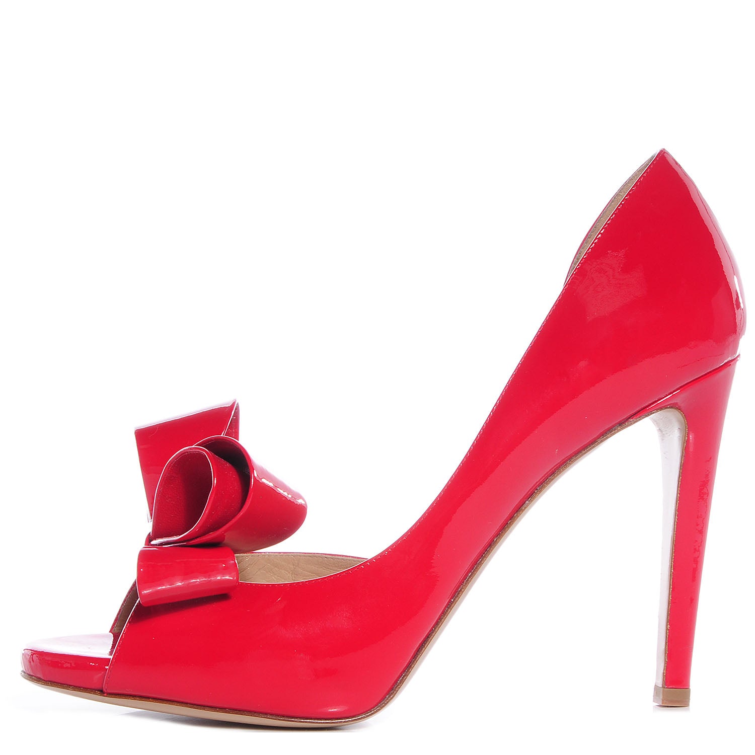 Valentino Garavani Patent Couture Bow Peep Toe d'Orsay 15/110mm Pumps 39.5 Rosso Valentino 1 of 8