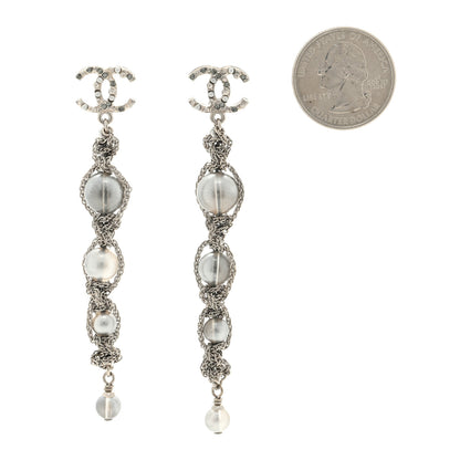 Chanel Pearl Crystal CC Chain Drop Earrings Silver 2 of 4