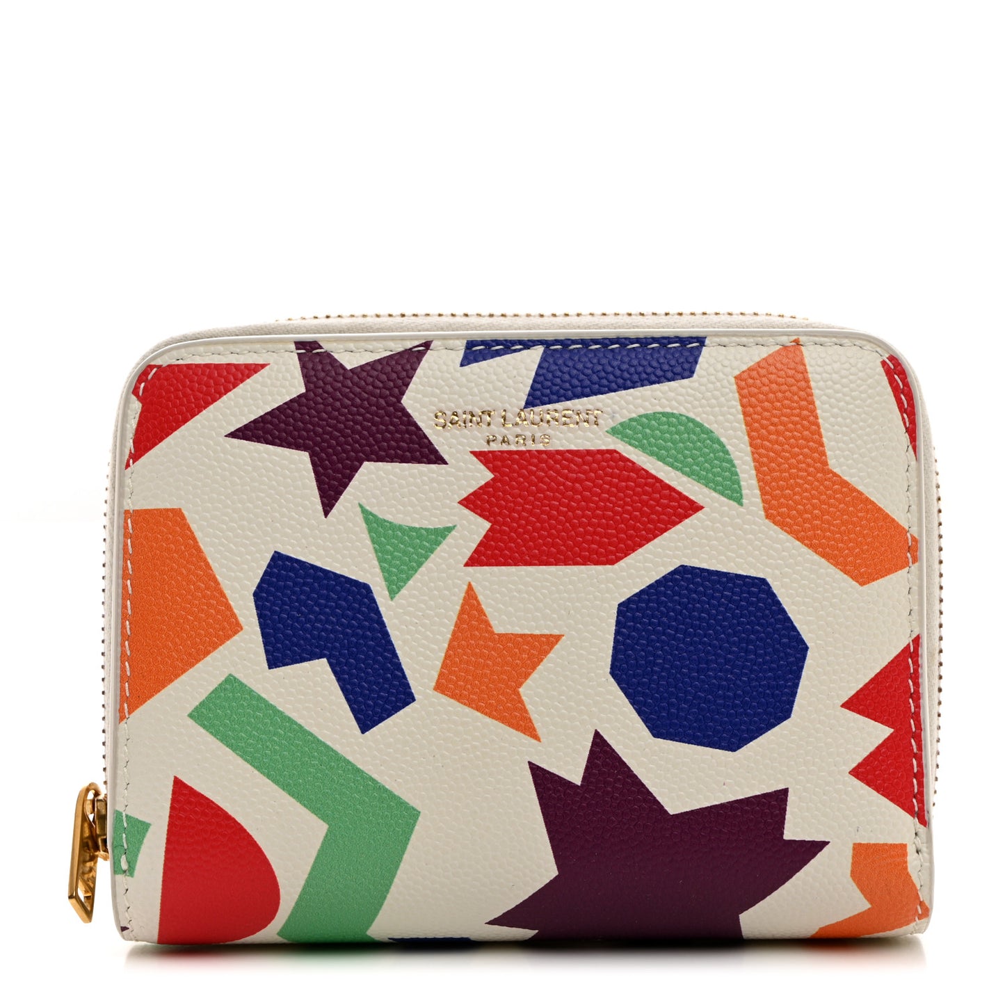 Grained Calfskin Paris Compact Zip Around Wallet White Multicolor