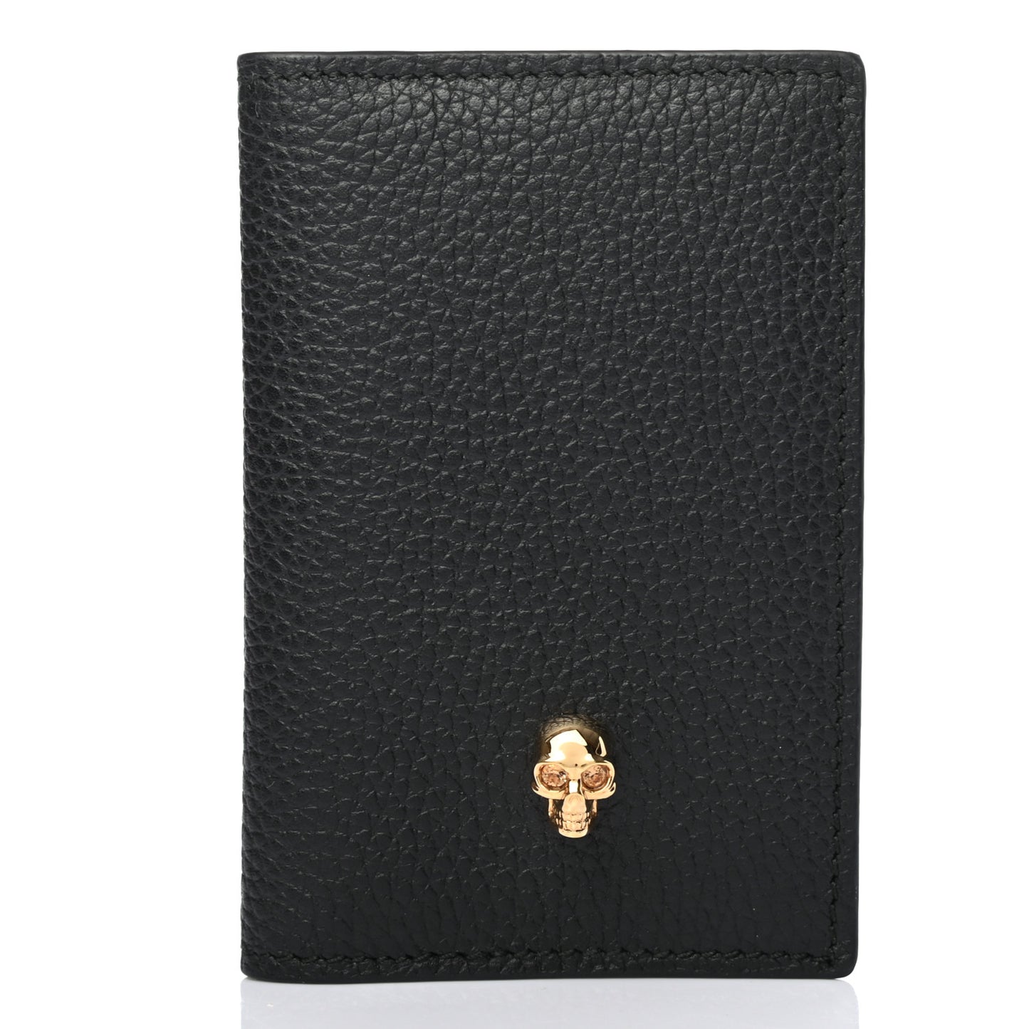 Grained Calfskin Skull Card Holder Black