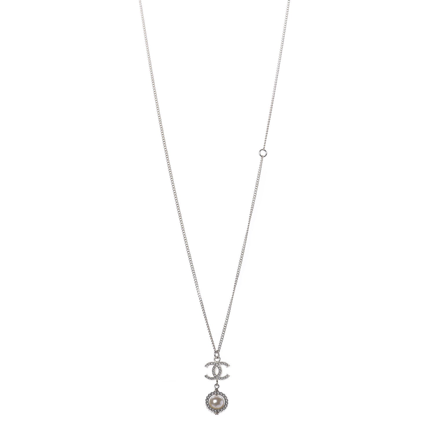 Chanel Crystal CC Pearl Drop Necklace Gold 1 of 6
