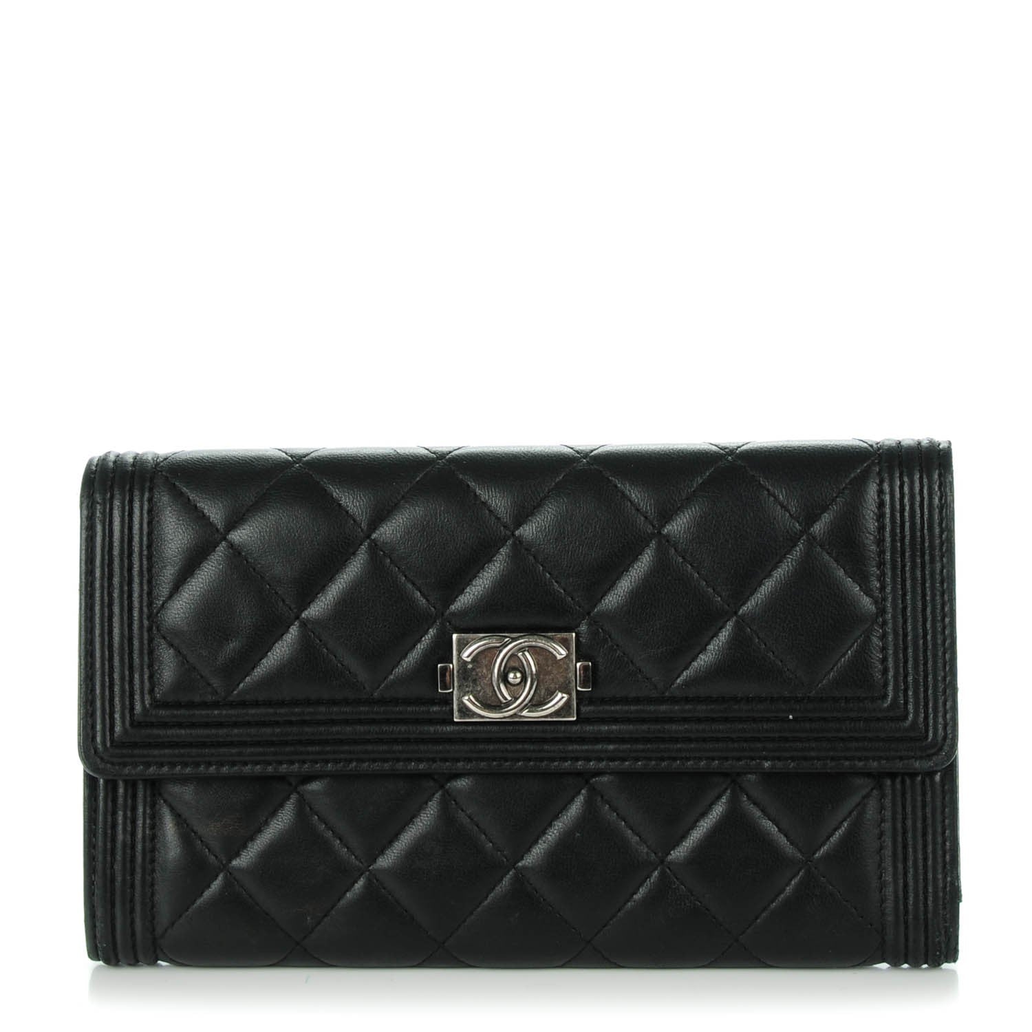 Chanel Lambskin Quilted Large Boy Flap Wallet Black 1 of 10