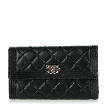Chanel Lambskin Quilted Large Boy Flap Wallet Black 1 of 10