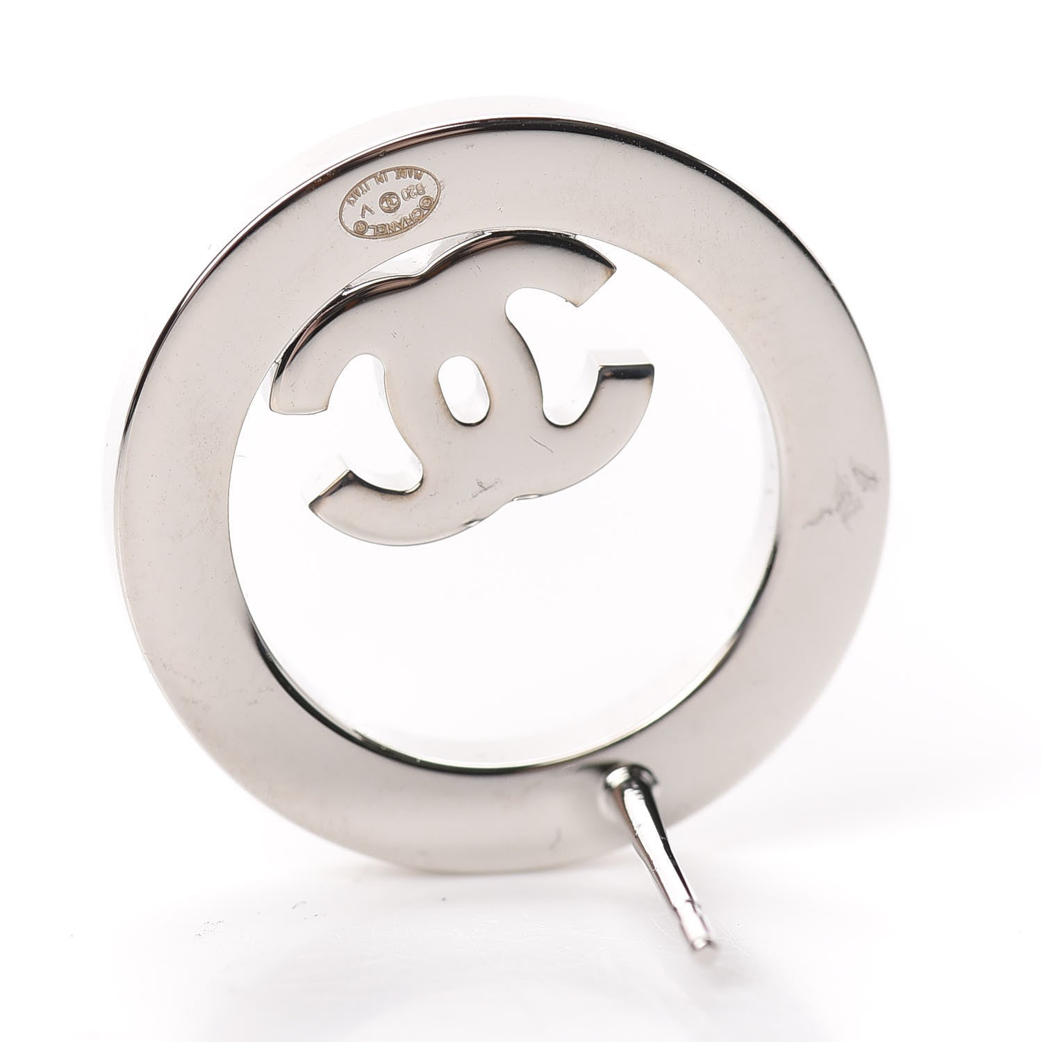 Chanel Crystal CC Round Earrings Silver 4 of 6