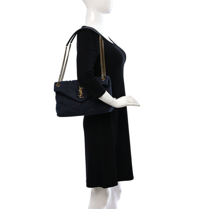 Saint Laurent Canvas Quilted Small Loulou Puffer Monogram Chain Satchel Deep Marine 2 of 9