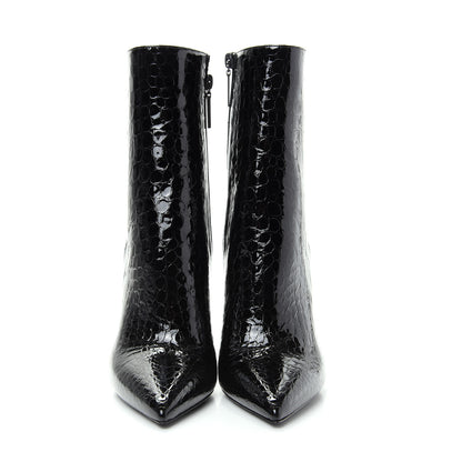 Saint Laurent Alligator Embossed Patent Calfskin Opyum 110 Ankle Boots 39 Black 2 of 11