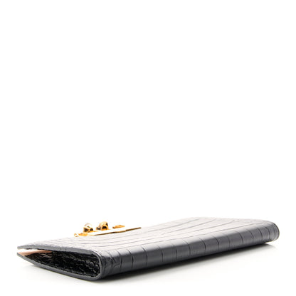 Alexander McQueen Calfskin Crocodile Embossed Knuckle Flat Clutch Black Gold 4 of 10
