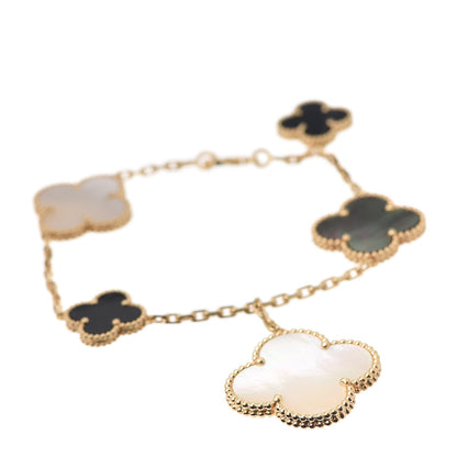 Van Cleef & Arpels 18K Yellow Gold Grey Mother of Pearl Black Onyx 5 Motifs Magic Alhambra Bracelet 1 of 6