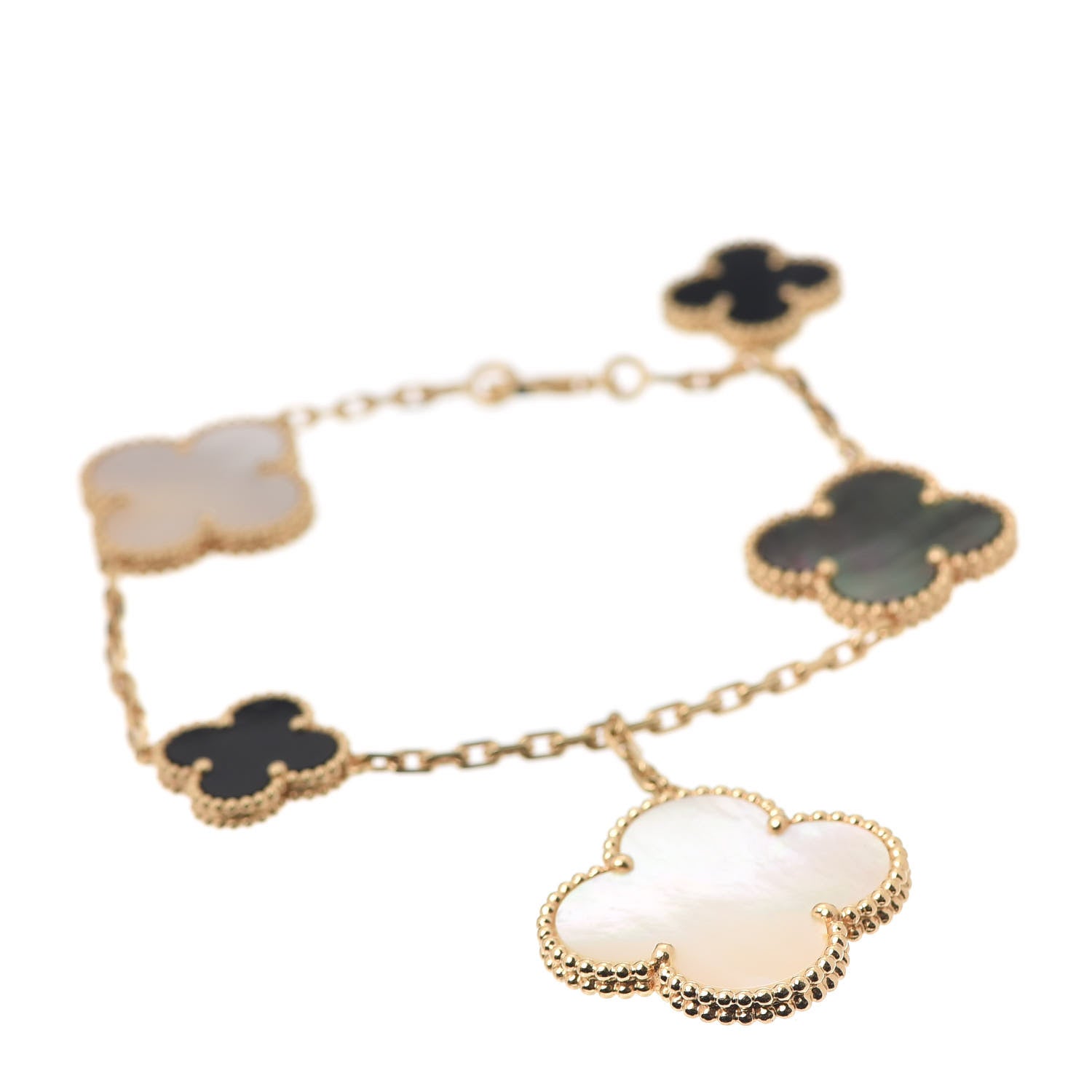 Van Cleef & Arpels 18K Yellow Gold Grey Mother of Pearl Black Onyx 5 Motifs Magic Alhambra Bracelet 1 of 6