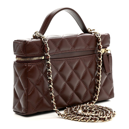 Chanel Lambskin Quilted Top Handle Slim Vanity With Chain Dark Brown 4 of 21