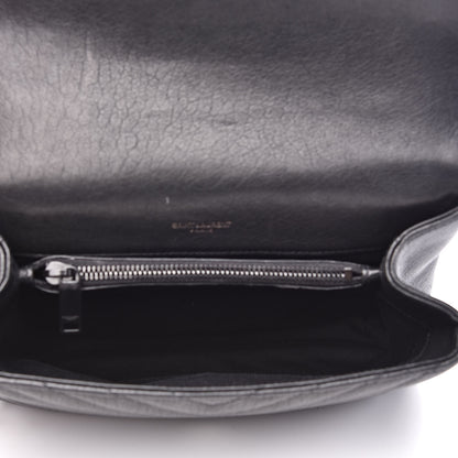 Saint Laurent Sheepskin Matelasse Chevron Monogram Medium College Bag Black 5 of 12