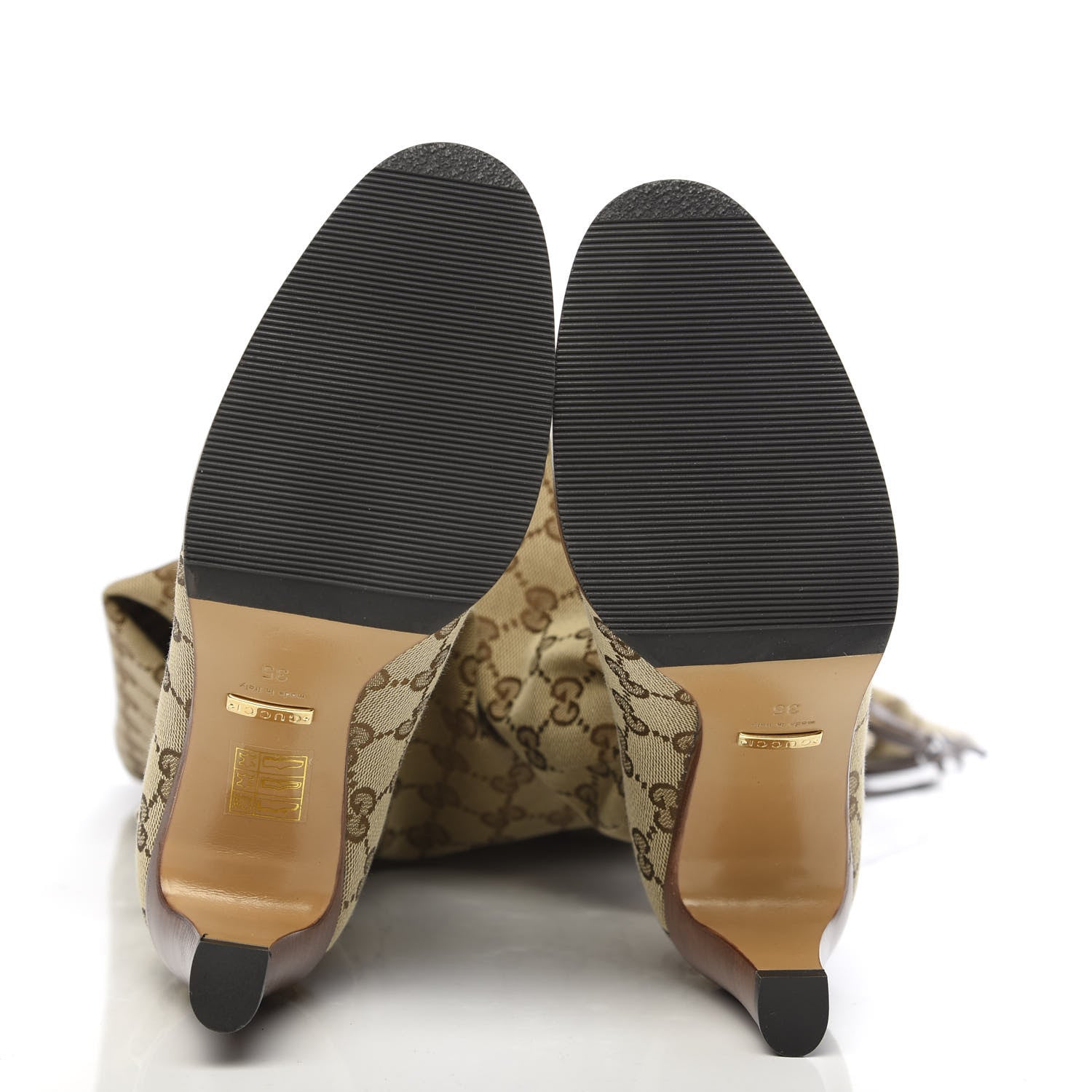 Gucci Monogram Over the Knee Boots 35 Beige Ebony 5 of 7